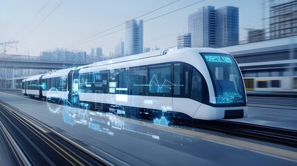 Fototapeta premium Cutting Edge IoT Powered Electric Trains Optimizing Urban Public Transportation Sustainability
