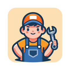 A mechanic wearing overalls and holding a wrench