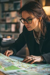 Fototapeta premium A female urban planner analyzing traffic flow data. She’s using charts and graphs to improve urban transportation