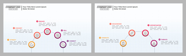 Infographic Timeline with 4 & 5 Options and Editable Text on a 16:9 Layout for Business Presentations, Management, and Evaluation.