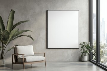 Poster Frame in Beige minimalist living room interior created with generative AI