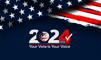 Presidential Elections 2024 Banner with American colors design , your vote your voice