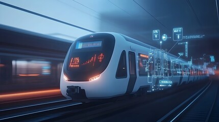 Fototapeta premium Futuristic Electric Trains with Real Time Traffic Updates and Smart Transportation Features