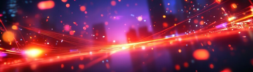 Obraz premium Colorful light trails and bokeh create a vibrant abstract background, perfect for technology, art, or modern design themes.