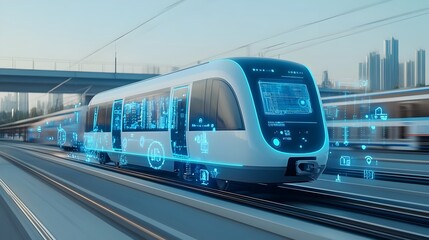 Fototapeta premium Futuristic of IoT Powered Electric Trains with Real Time Traffic Updates and Smart Transportation Features