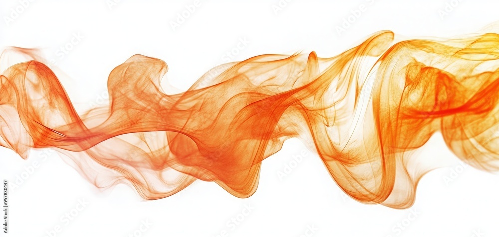 Poster elegant swirl of orange and yellow smoke, creating a dynamic and colorful abstract design on a white