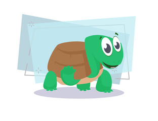 Cheerful cartoon turtle waving paw and greeting. Cute character, animal, shell. Can be used for topics like ocean, zoo, alphabet for kids