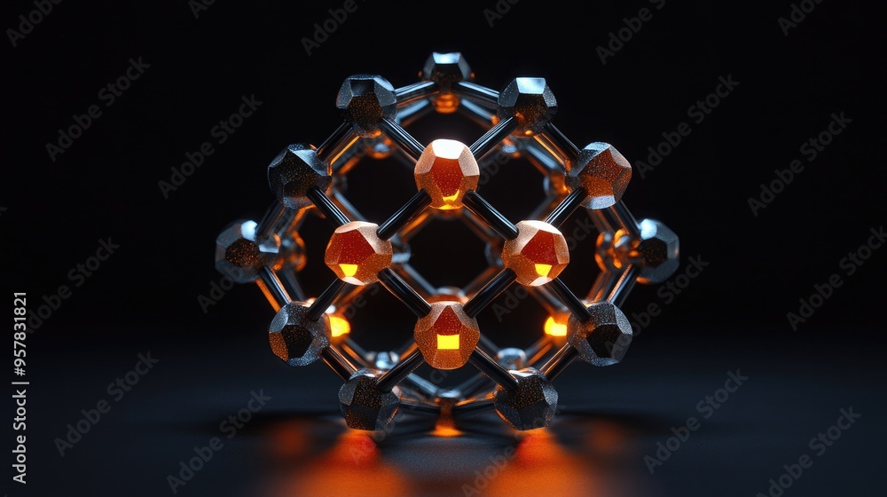 Fototapete 3d model of an ionic compound crystal lattice, highlighting the regular and repeating pattern of ion