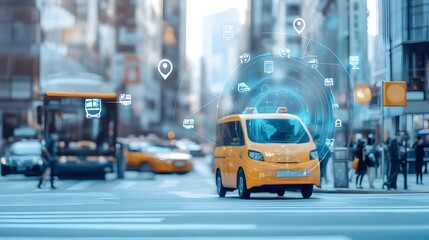 Fototapeta premium Innovative IoT powered Taxi Dispatch System with Intelligent Route Optimization and Real time Data Analytics for Efficient Urban Transportation