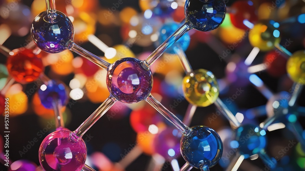 Poster crystal lattice structure of an ionic compound, with color-coded ions representing positive and nega