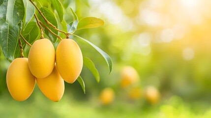 Lush Mango Plantation with Clusters of Ripe Golden Mangoes Hanging from Verdant Branches