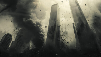 Twin Towers Collapse - Dramatic Illustration of the September 11 Attacks in New York City
