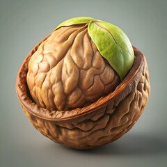 Fototapeta premium A 3D illustration of a cracked Andean walnut. revealing the intricate details of its inner kernel.