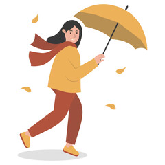 Human Walking in Autumn Character. Vector Flat Illustration Design