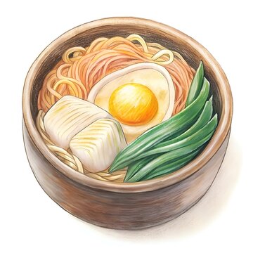 ramen bowl with egg and vegetables clip art preview