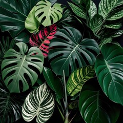 Vibrant Tropical Foliage Stunning Monstera, Calathea, and Philodendron Leaf Arrangement, Tropical palm leaves pattern background