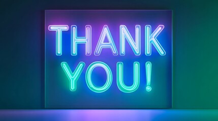 Neon Sign 'THANK YOU!' in Blue and Green Glowing Against Black Background, Bold and Illuminated