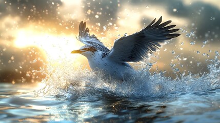 Obraz premium Majestic Bird of Prey Mid Dive Breaking Water s Surface to Capture Prey