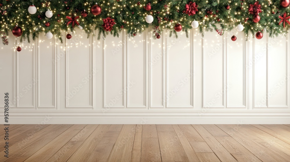 Wall mural christmas interior wall background with floor and space for text