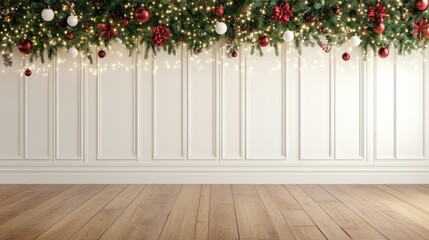 christmas interior wall background with floor and space for text
