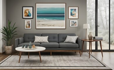 Mid-Century Modern American Living Room with Soft Greys