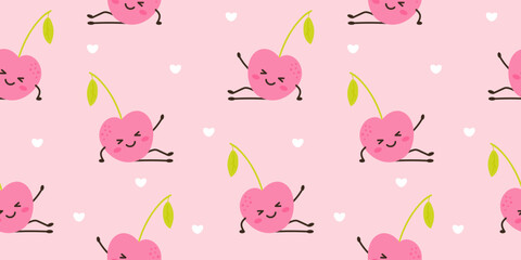 Cheerful funny cherry seamless pattern