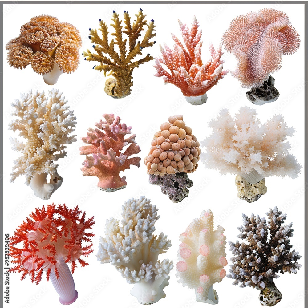 Wall mural collection of coral specimens - isolated on white