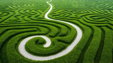Winding Path Through Maze Symbolizing Clarity and Overcoming Challenges on Journey to Success