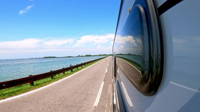 POV: Caravan on italian road in summer 