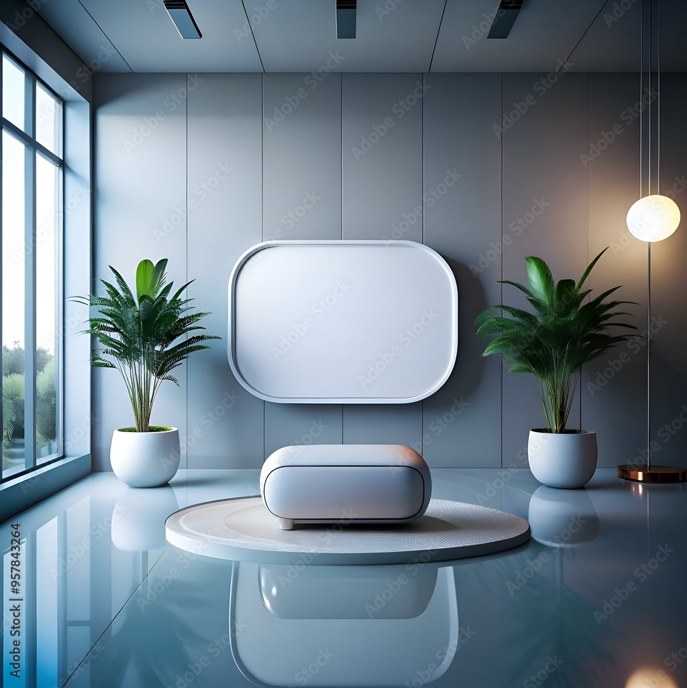 Poster minimalist and futuristic interior design with a blank canvas for your virtual reality or augmented 