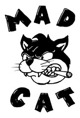 Mad Cat cartoon logo vector design