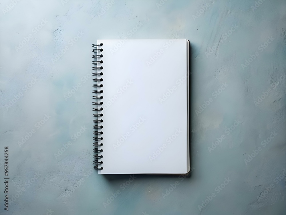 Poster a clean and simple image of a blank spiral notebook. perfect for showcasing your ideas. designs. or 