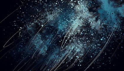 Blue and black abstract design with white claw marks and scattered white dots.