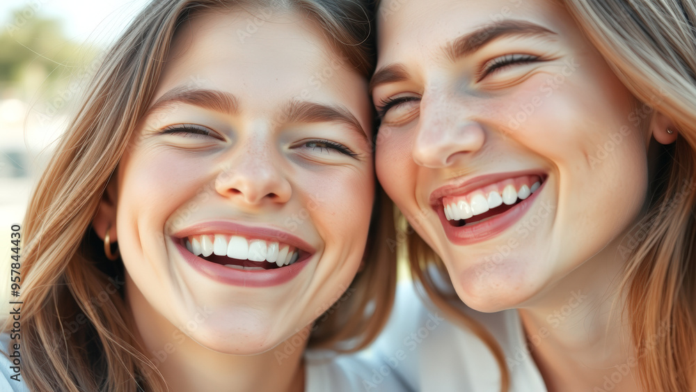 Canvas Prints Close-up of two young women laughing together