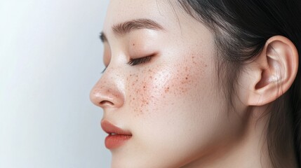 Obraz premium Photos of Asian, Korean, and Japanese women's faces showing their problematic and clean faces without blemishes, before and after photos for advertisements for skin care products and cosmetics.