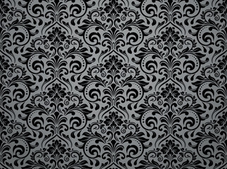 Floral pattern. Vintage wallpaper in the Baroque style. Seamless vector background. Gray and black ornament for fabric, wallpaper, packaging. Ornate Damask flower ornament