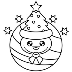 christmas tree with snowman and gifts line art vector svg