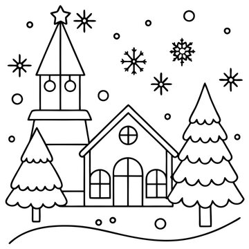 black and white christmas village scene clip art preview