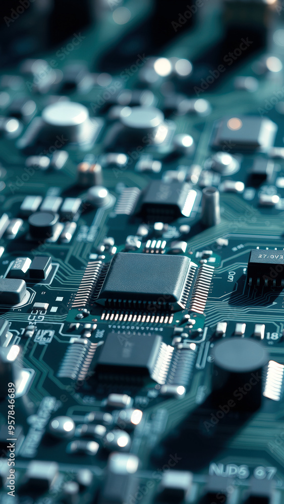 Poster closeup of circuit board with microchip