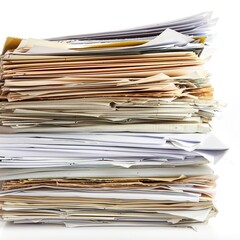 Close-up of papers stack isolated on a white 