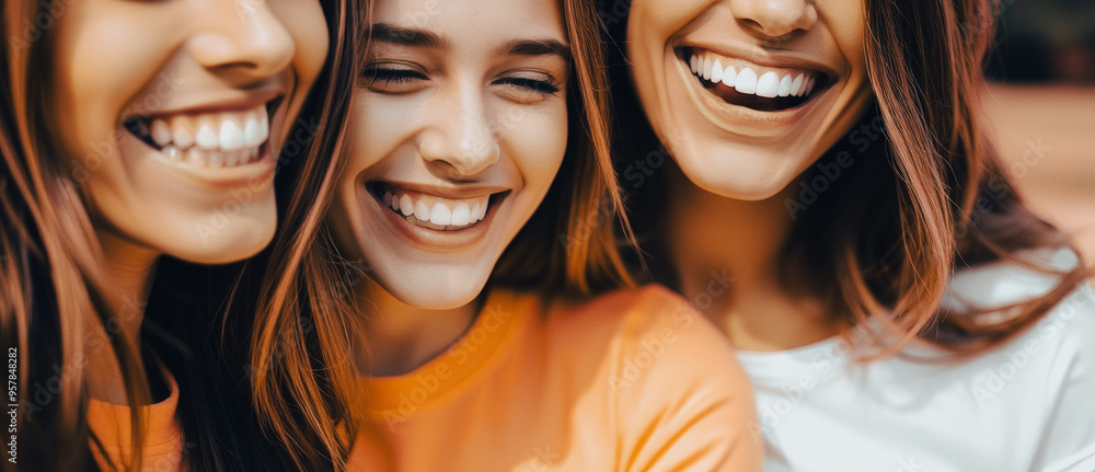 Sticker Three Happy Women Laughing Together