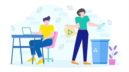 colleagues with recycling awareness in the modern workplace illustration business animated video - Powered by Adobe
