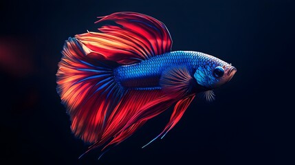 Fototapeta premium Betta Fish Captured in Flowing Colorful Motion Against Dark Background