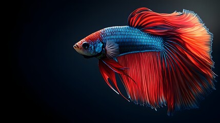 Fototapeta premium Mesmerizing Betta Fish Captured in Dynamic Motion Against a Dark Background