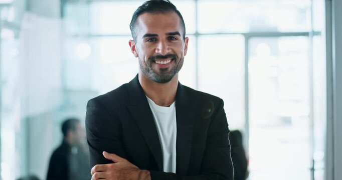 Consultant, corporate and professional with business man in office for internal auditor, financial organization and smile. About us, asset management and portrait of male person in actuary firm