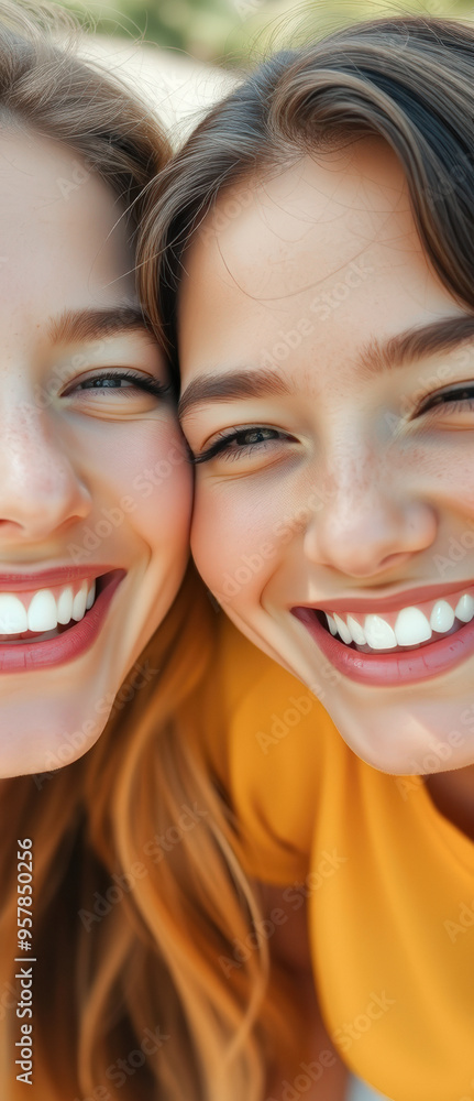 Canvas Prints Two young women smiling and laughing together