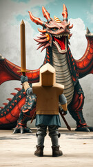 Brave Knight Facing a Red Dragon