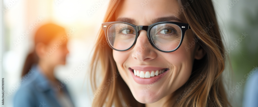 Sticker Smiling Woman with Glasses