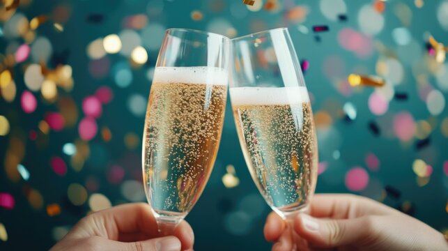 Joyful winners raising champagne glasses in toast at the prestigious after party event celebrating their hard earned achievements and success with an elegant festive atmosphere