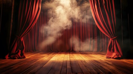 stage with red curtains and spotlights